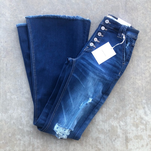 NEW KanCan Dark Wash Button Fly Flare Jeans - Picture 2 of 4